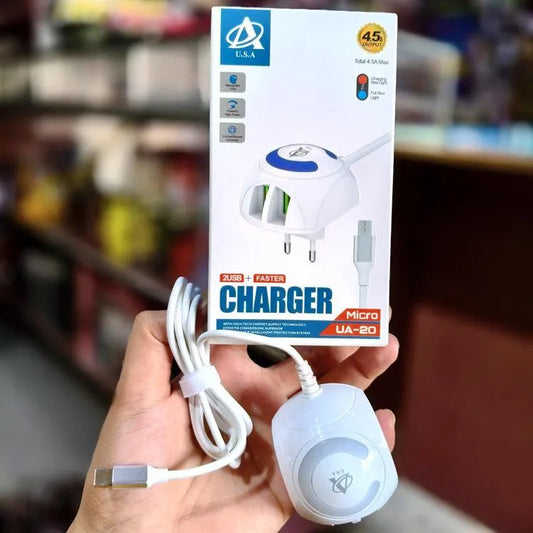 Fast Charger With USB Type-C Cable + 2 USB Pot LED Light Changer