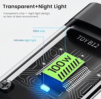 3 in One 100 Watts Fast Charging Cable - 1 Pcs Black Copper Core